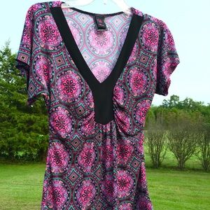 👚Purple Pink Teal Geometric Print Blouse Size S